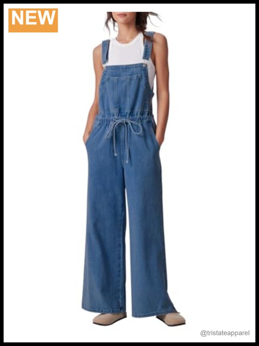 Women Denim Overalls Loose Fit Wide Leg Drawstring Bowknot Adjustable